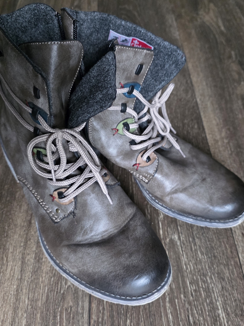 Rieker Taupe Lace-Up Men's Casual Boots with Felt Collar